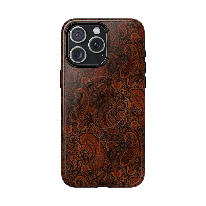 Paisley Leather-Style Magnetic Phone Case — Tough Protective MagSafe Cover