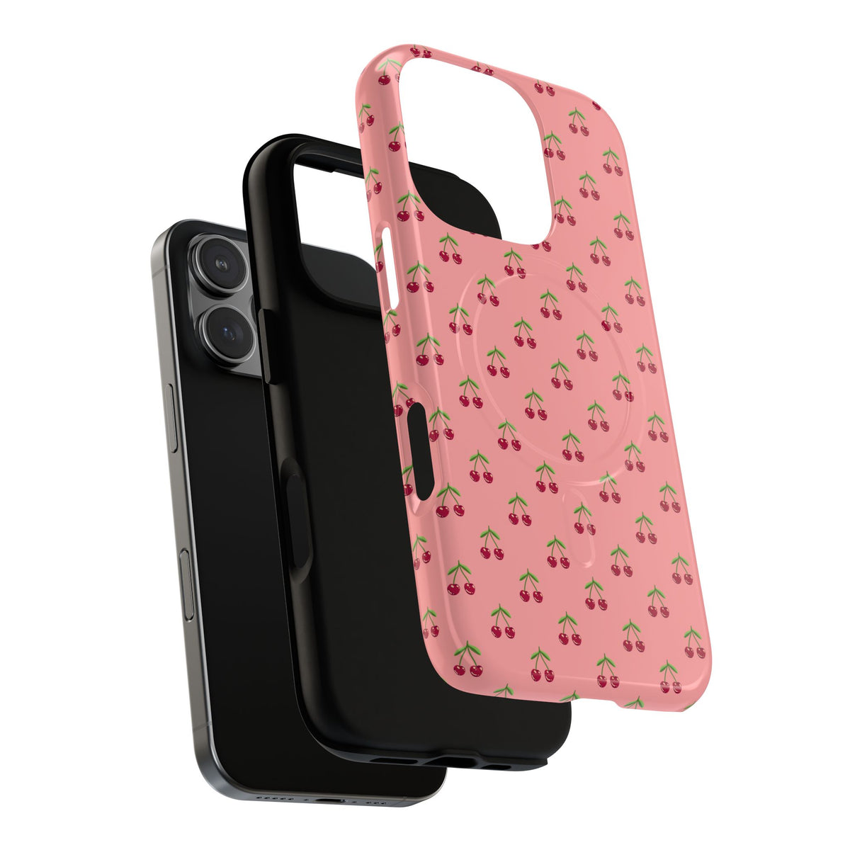 Cherry Pattern Tough Magnetic Phone Case — Pink Retro Fruit Design