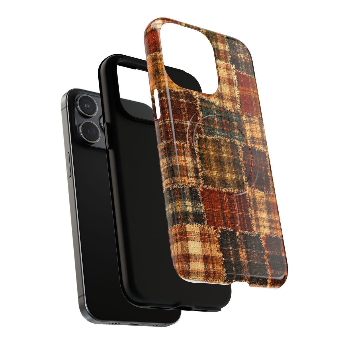 Plaid Patchwork Tough Magnetic Phone Case — Rustic Fall Plaid iPhone Cover