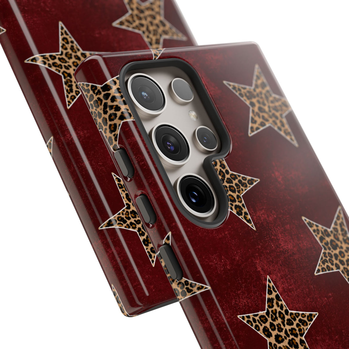 Leopard Star Phone Case – Burgundy Protective Cover