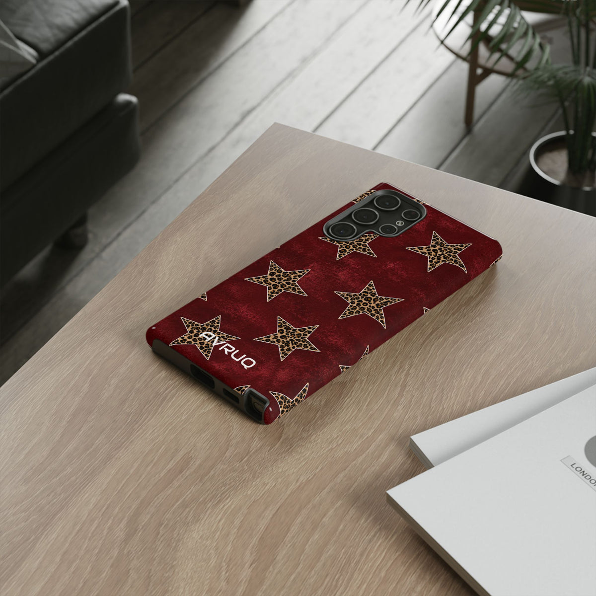 Leopard Star Phone Case – Burgundy Protective Cover