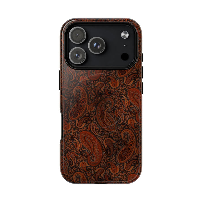 Paisley Leather-Style Magnetic Phone Case — Tough Protective MagSafe Cover