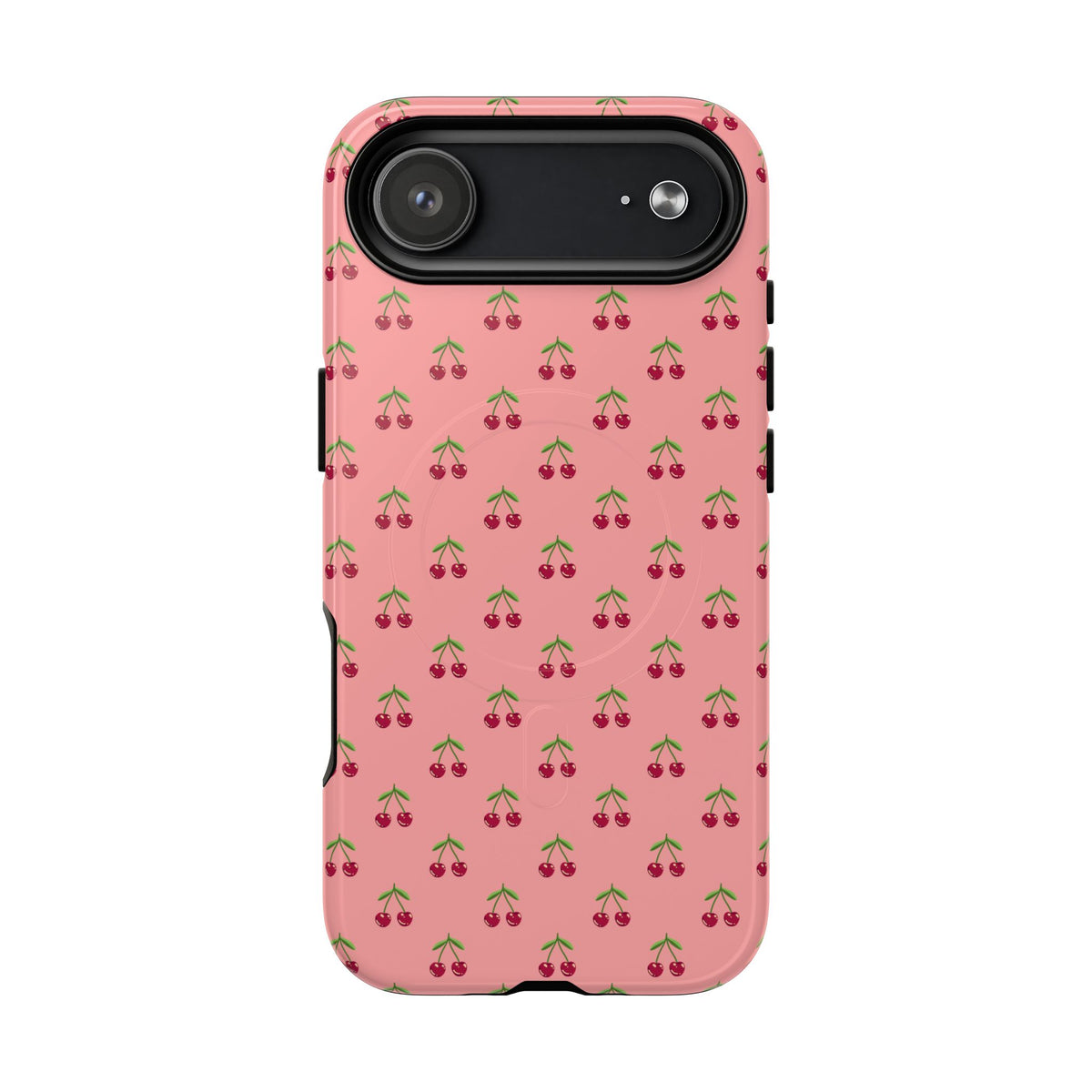 Cherry Pattern Tough Magnetic Phone Case — Pink Retro Fruit Design
