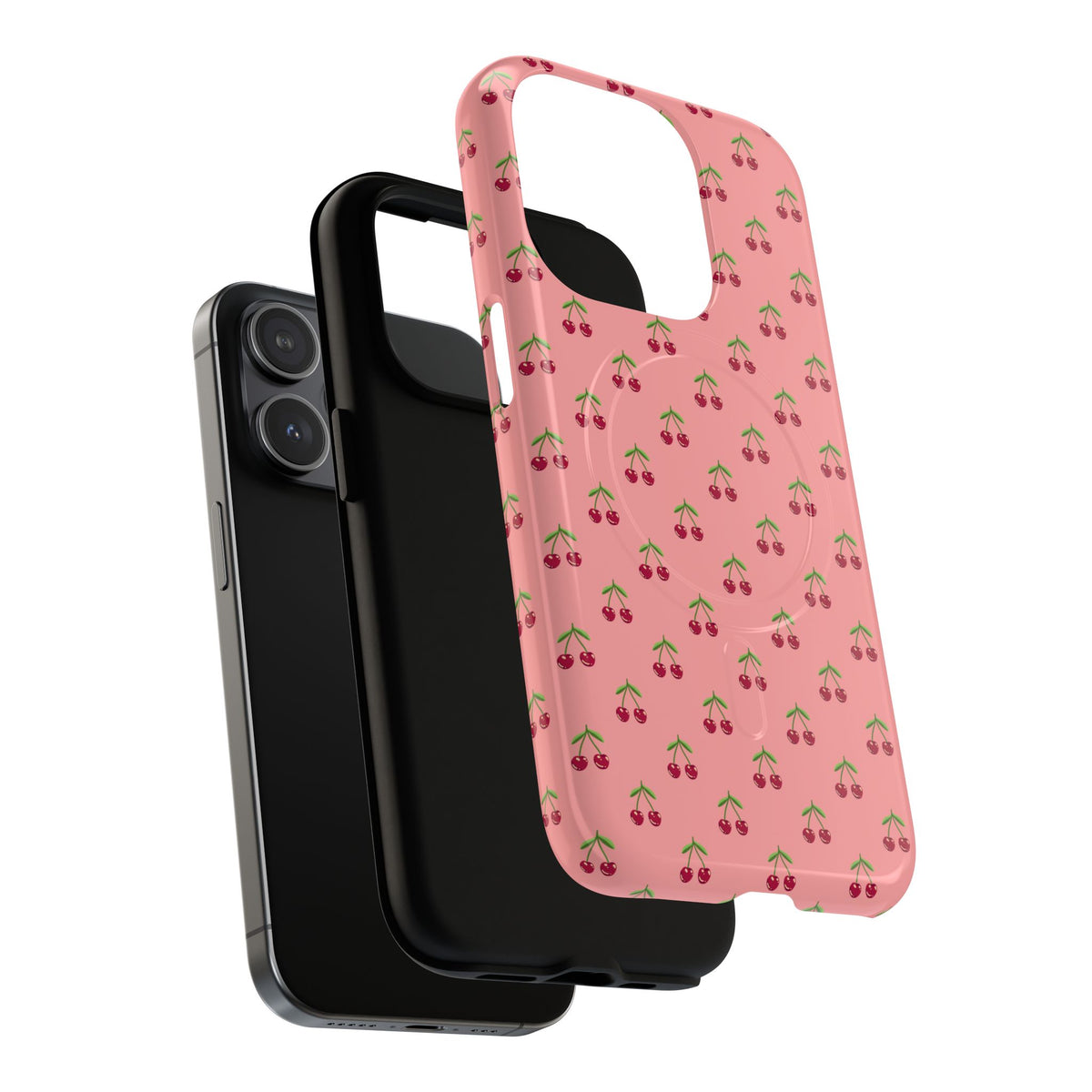 Cherry Pattern Tough Magnetic Phone Case — Pink Retro Fruit Design