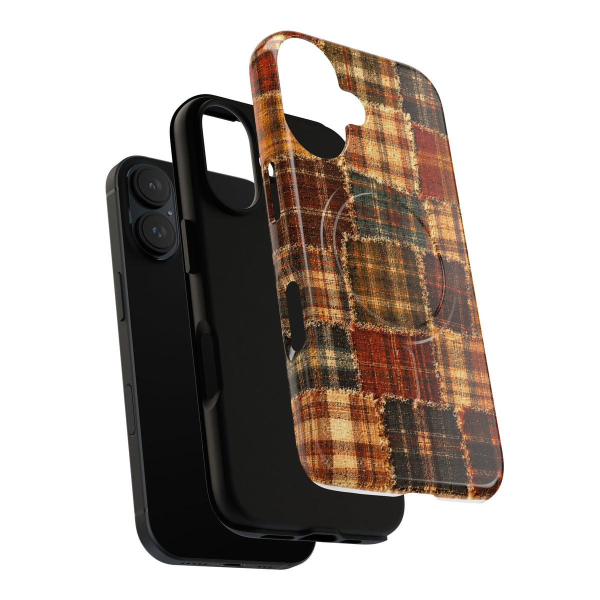 Plaid Patchwork Tough Magnetic Phone Case — Rustic Fall Plaid iPhone Cover