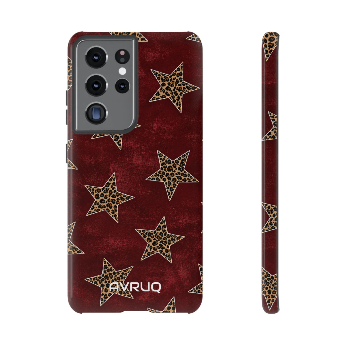 Leopard Star Phone Case – Burgundy Protective Cover