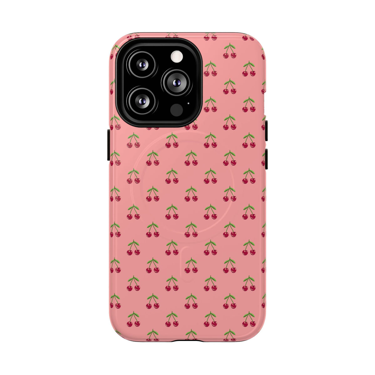 Cherry Pattern Tough Magnetic Phone Case — Pink Retro Fruit Design
