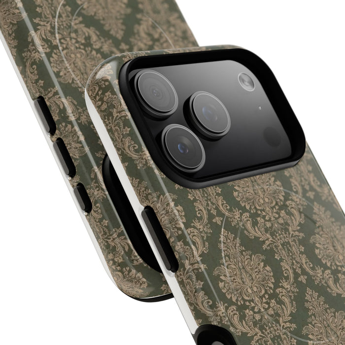Magnetic Phone Case — Vintage Olive Damask Tough Protective Cover