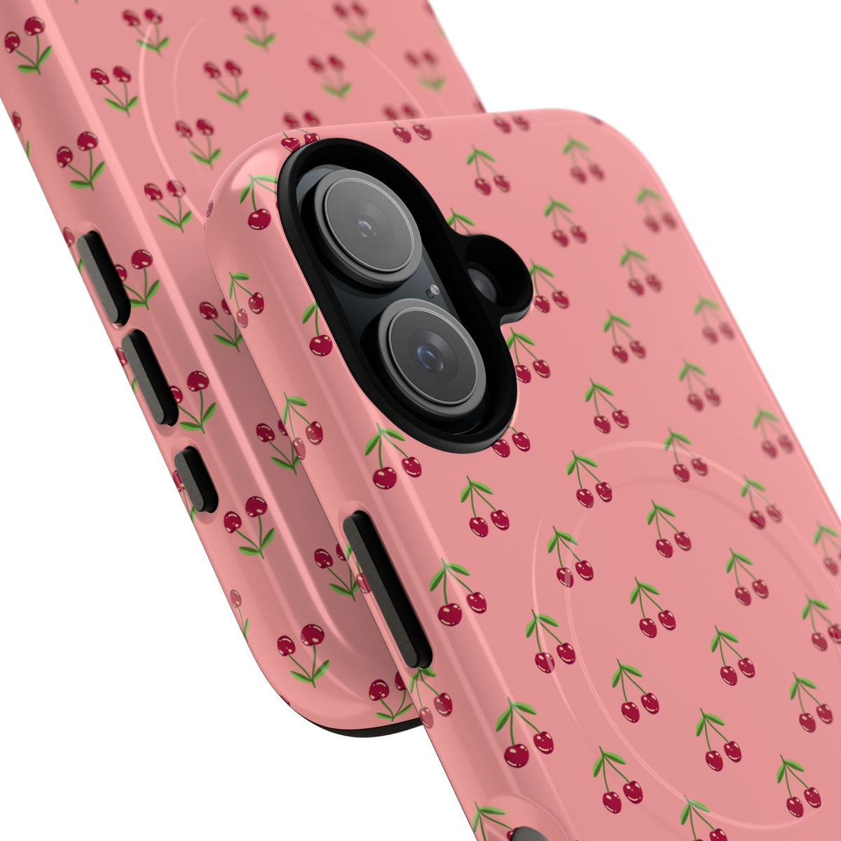Cherry Pattern Tough Magnetic Phone Case — Pink Retro Fruit Design