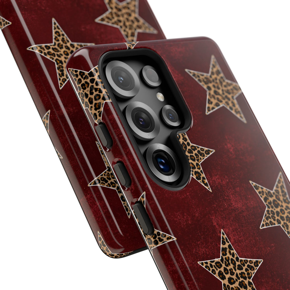 Leopard Star Phone Case – Burgundy Protective Cover