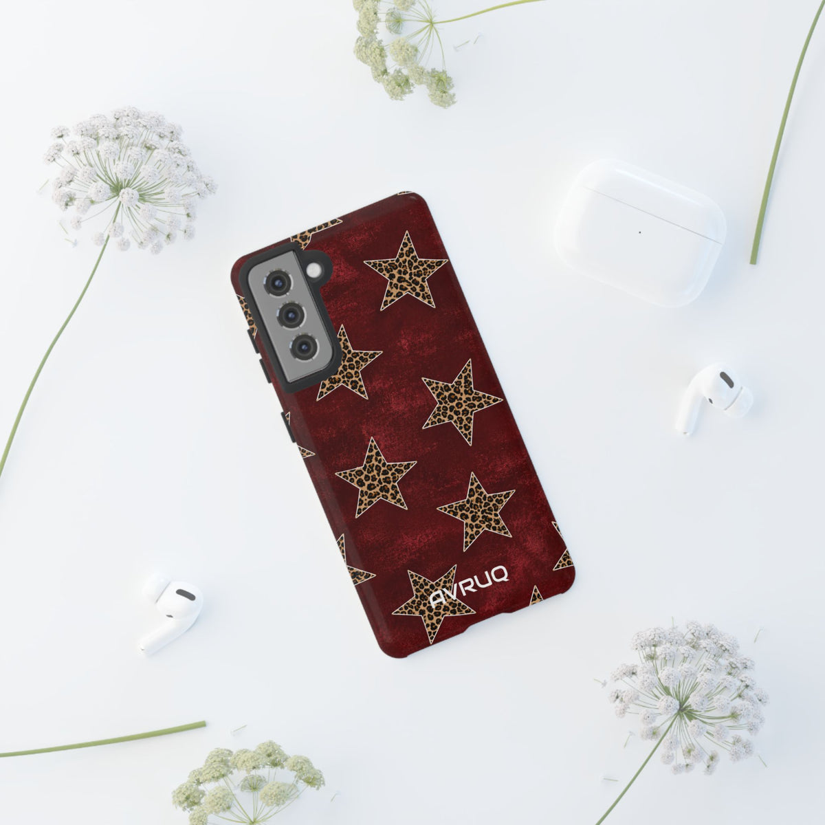 Leopard Star Phone Case – Burgundy Protective Cover