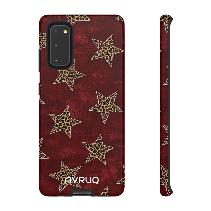 Leopard Star Phone Case – Burgundy Protective Cover