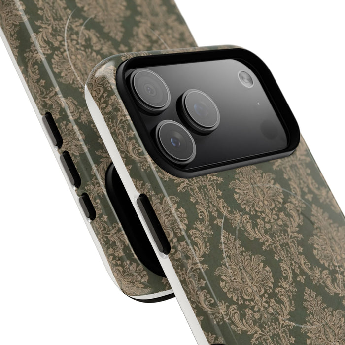 Magnetic Phone Case — Vintage Olive Damask Tough Protective Cover