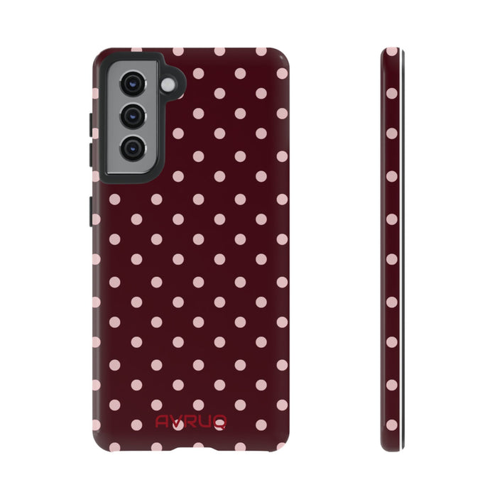 Polka Dot Tough Phone Case — Burgundy with Pink Dots