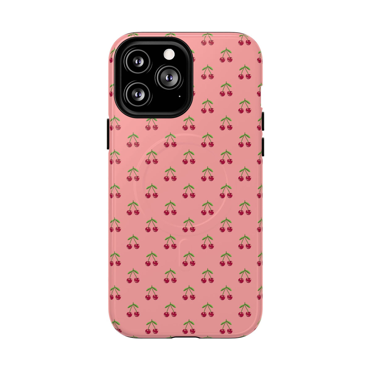 Cherry Pattern Tough Magnetic Phone Case — Pink Retro Fruit Design