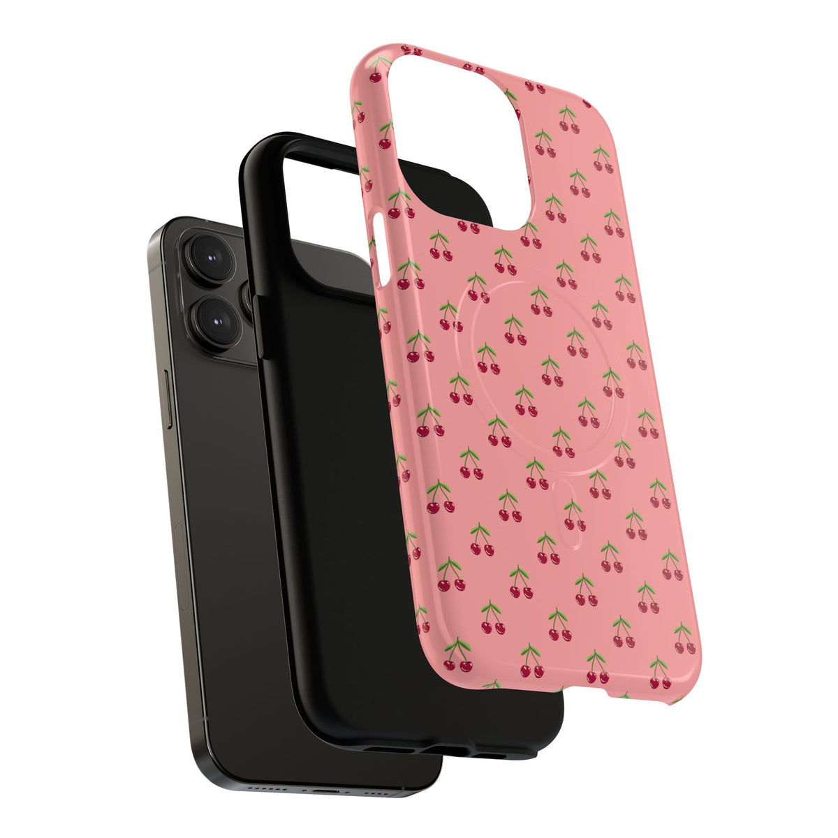 Cherry Pattern Tough Magnetic Phone Case — Pink Retro Fruit Design