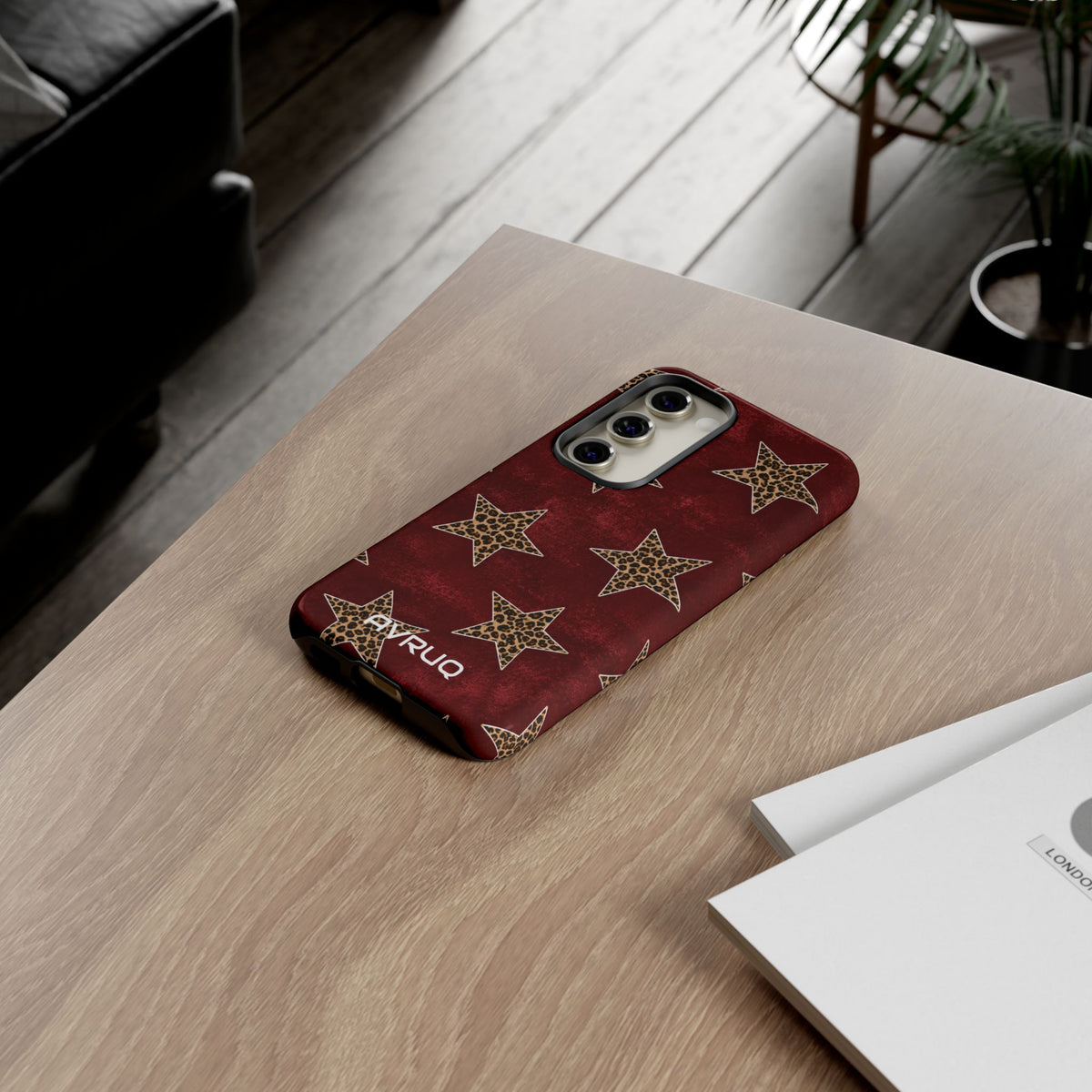 Leopard Star Phone Case – Burgundy Protective Cover