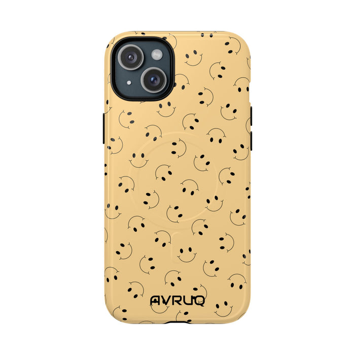Smiley Pattern Tough Magnetic Phone Case — Beige Retro Happy Faces