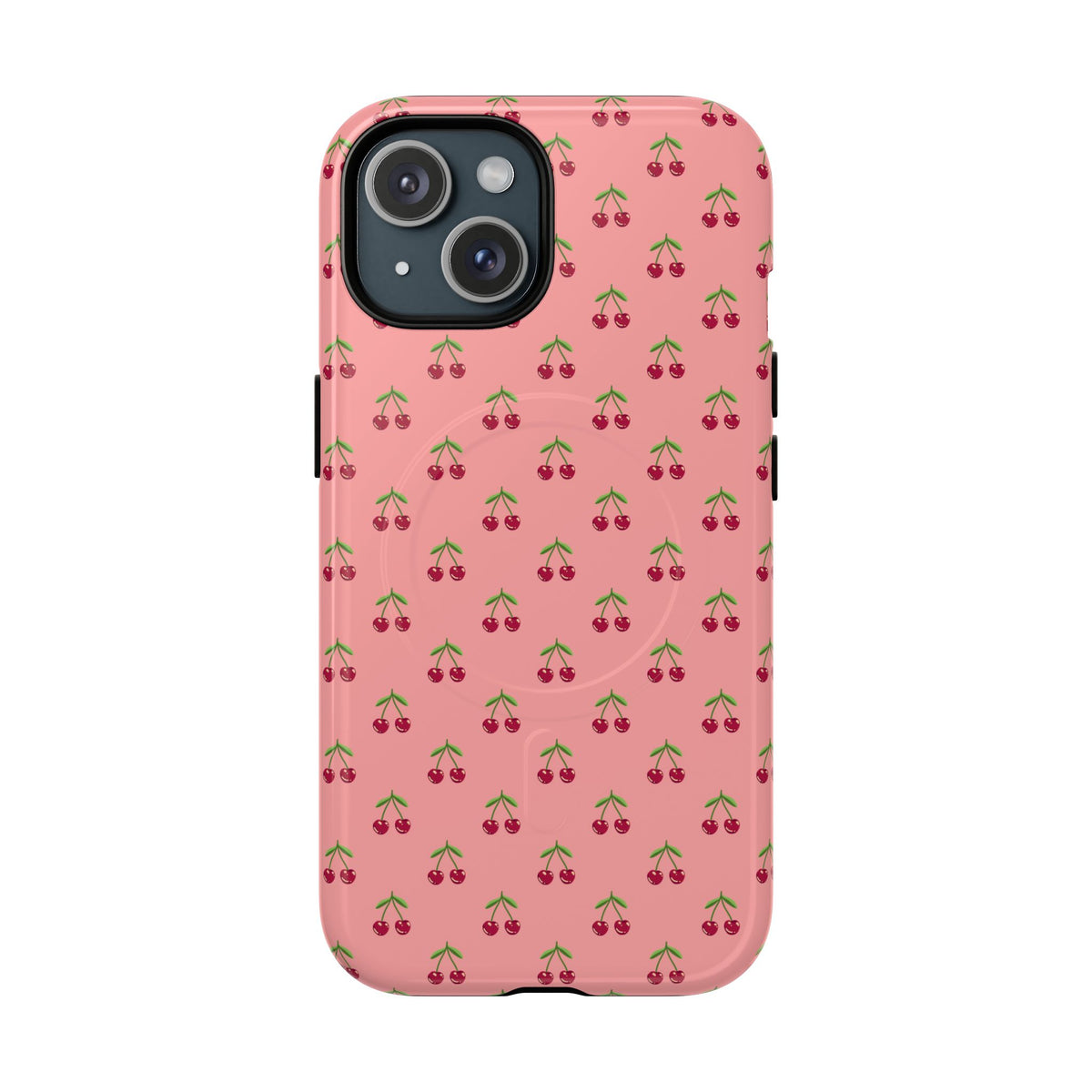 Cherry Pattern Tough Magnetic Phone Case — Pink Retro Fruit Design