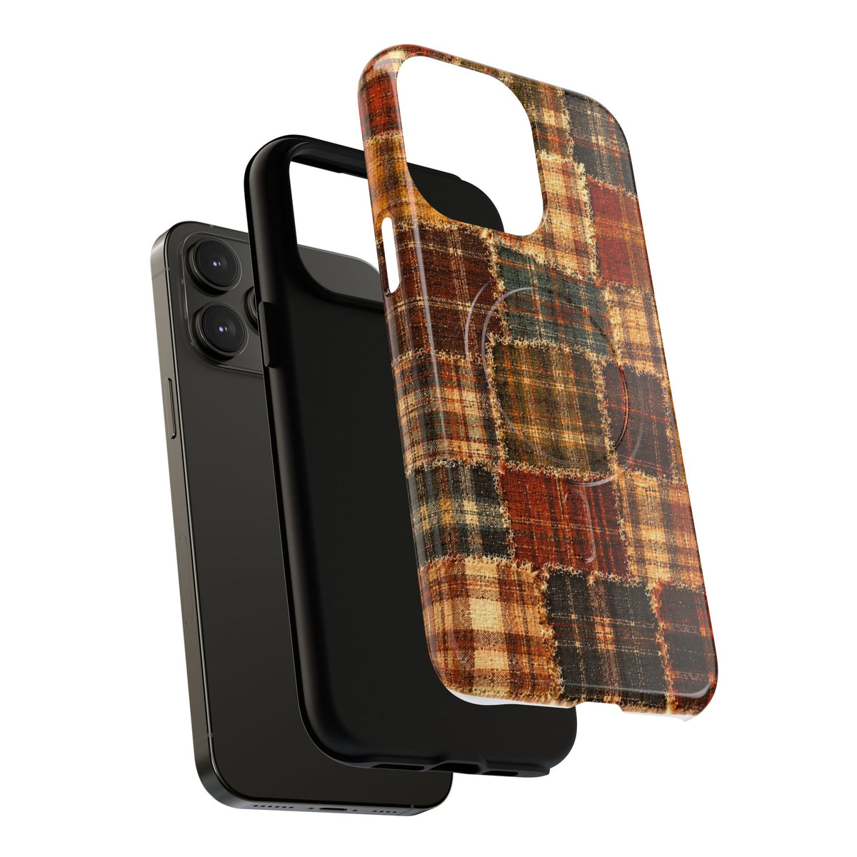 Plaid Patchwork Tough Magnetic Phone Case — Rustic Fall Plaid iPhone Cover
