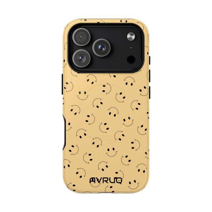 Smiley Pattern Tough Magnetic Phone Case — Beige Retro Happy Faces