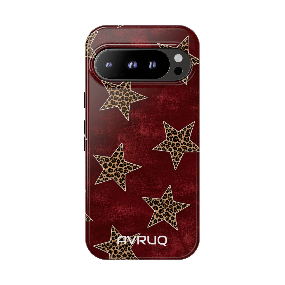 Leopard Star Phone Case – Burgundy Protective Cover