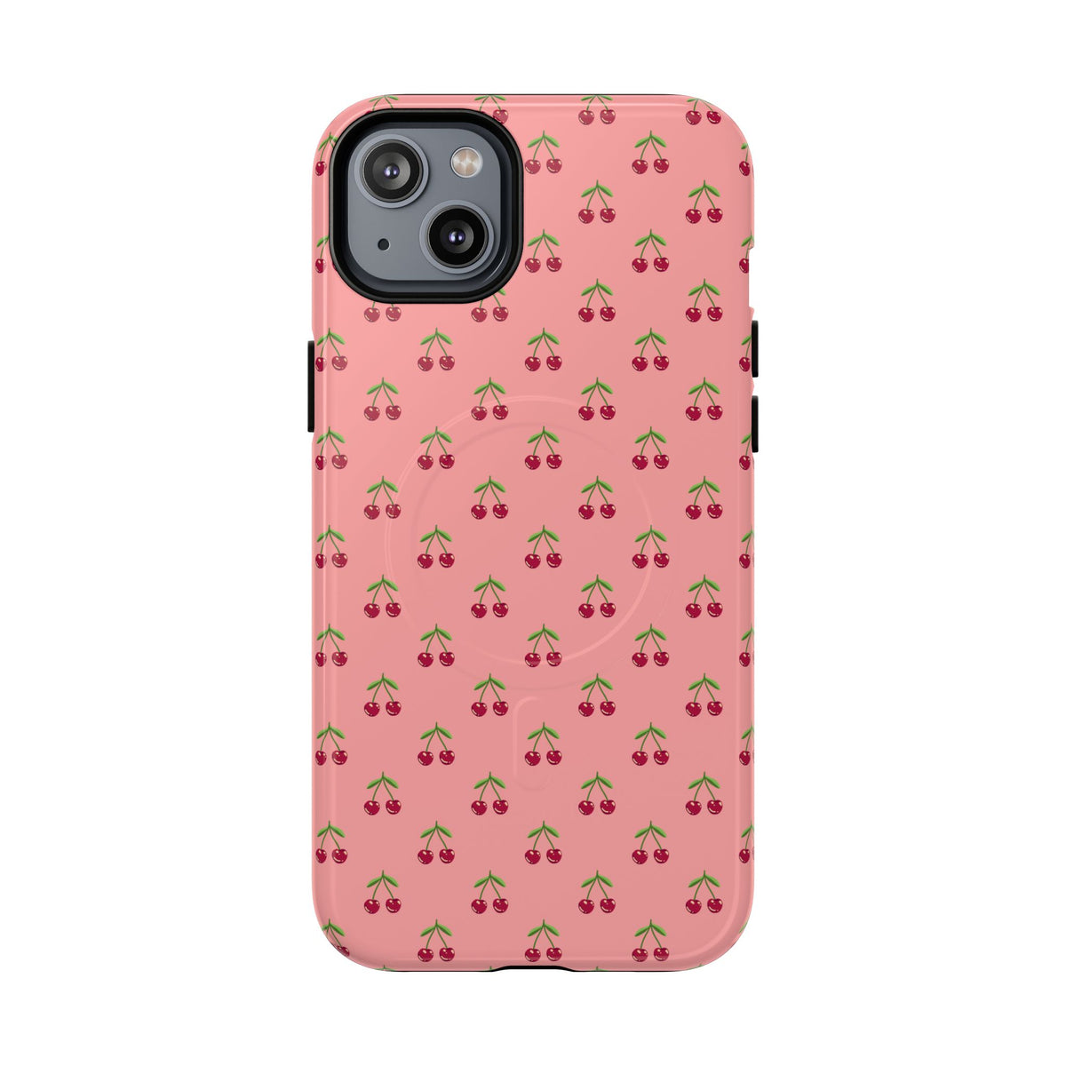 Cherry Pattern Tough Magnetic Phone Case — Pink Retro Fruit Design