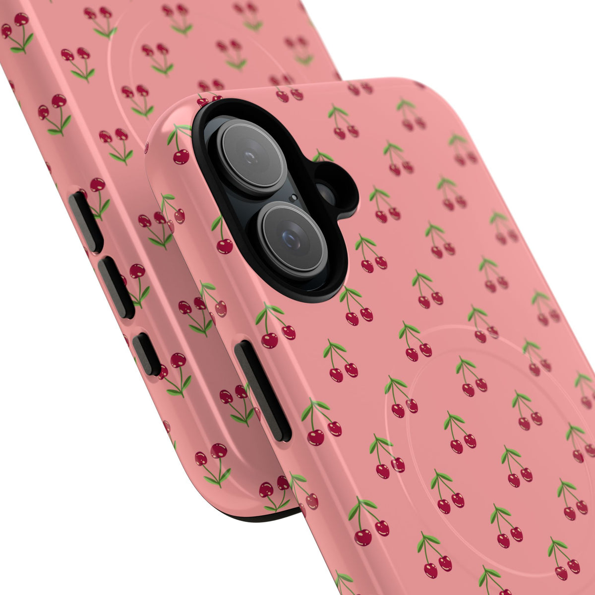 Cherry Pattern Tough Magnetic Phone Case — Pink Retro Fruit Design