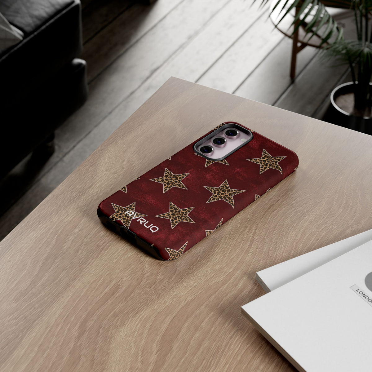 Leopard Star Phone Case – Burgundy Protective Cover