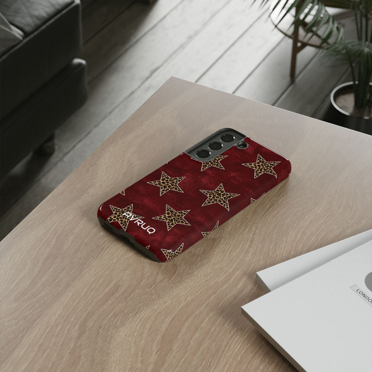 Leopard Star Phone Case – Burgundy Protective Cover
