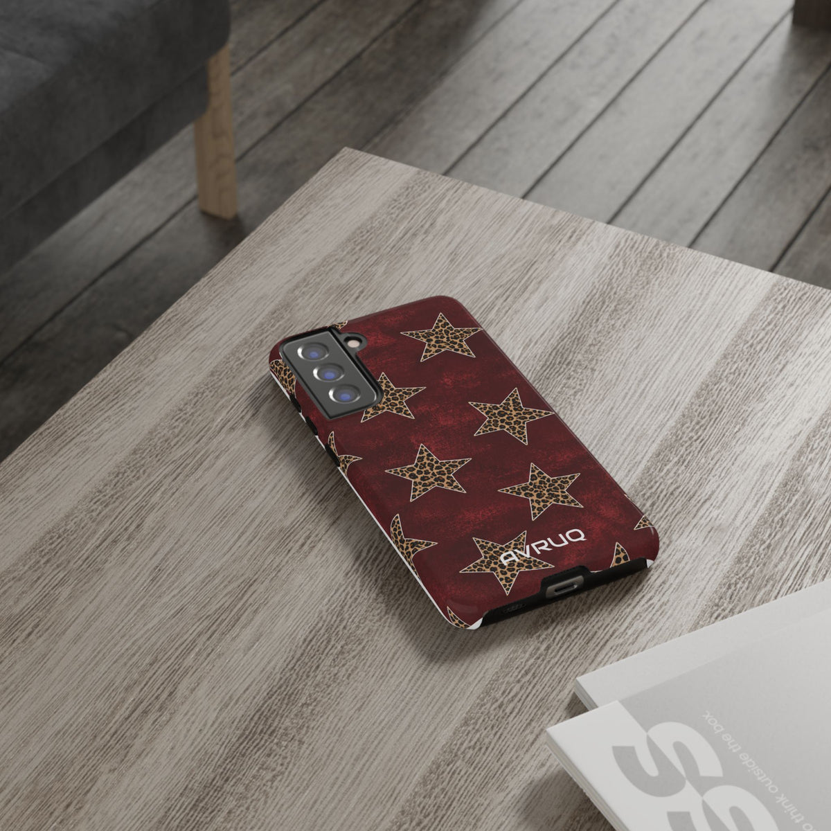 Leopard Star Phone Case – Burgundy Protective Cover