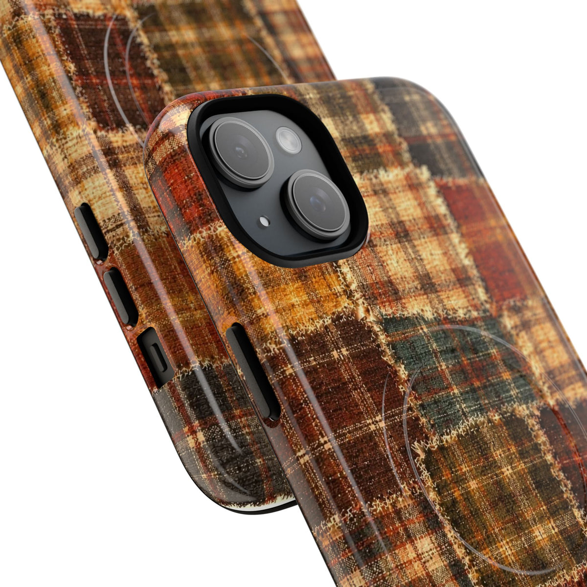 Plaid Patchwork Tough Magnetic Phone Case — Rustic Fall Plaid iPhone Cover