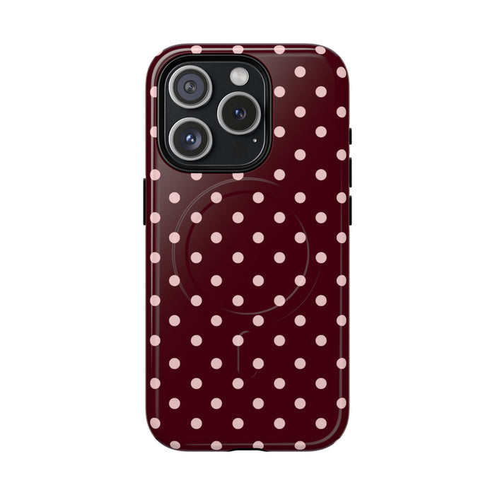 Polka Dot Magnetic Phone Case — Burgundy Gloss Tough Protective Cover