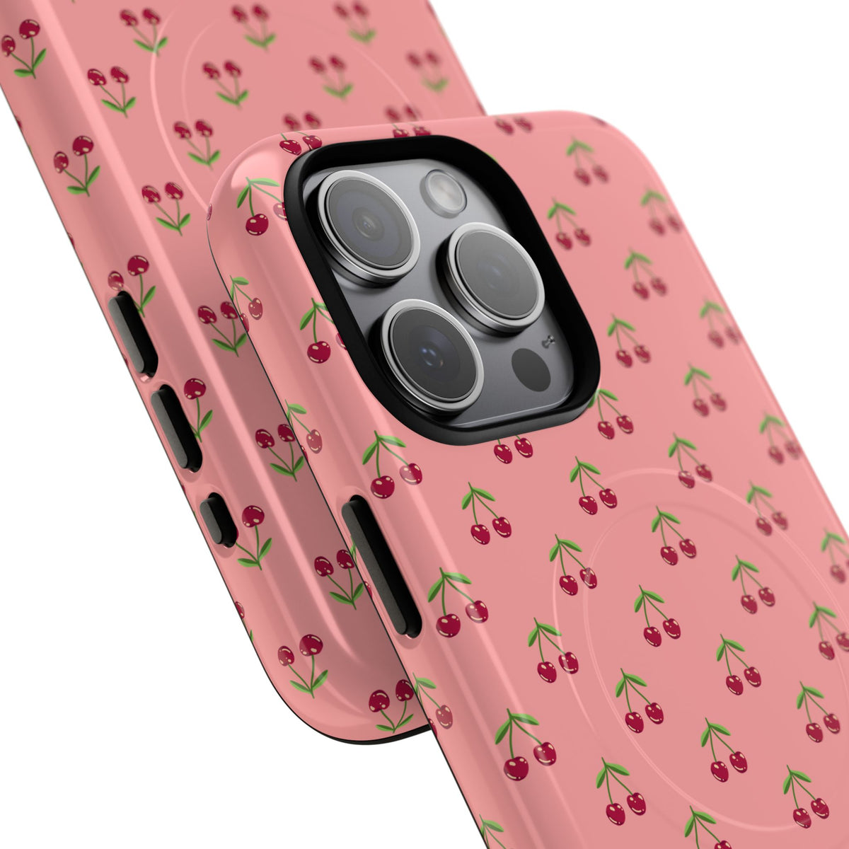 Cherry Pattern Tough Magnetic Phone Case — Pink Retro Fruit Design
