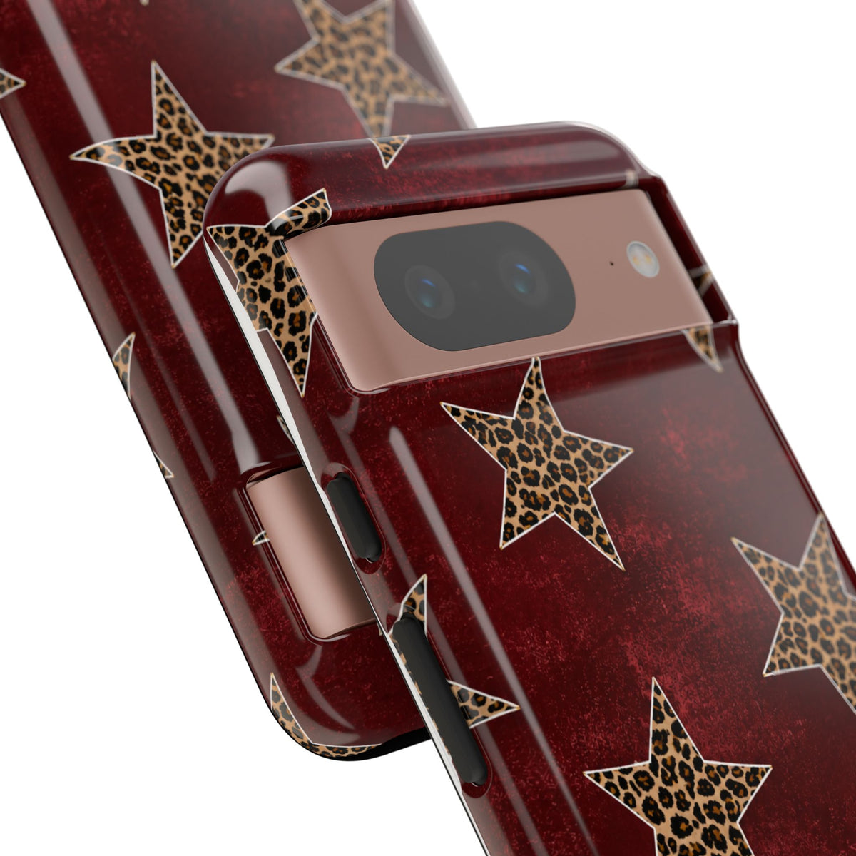 Leopard Star Phone Case – Burgundy Protective Cover