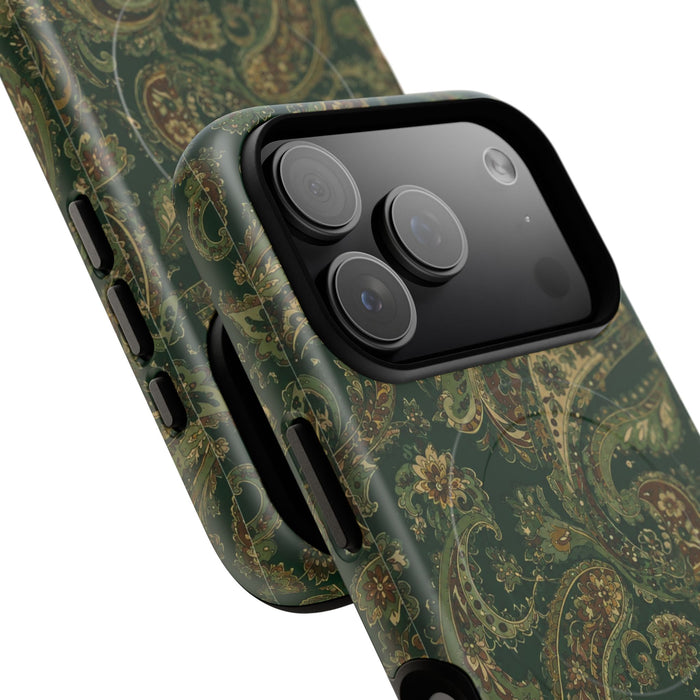 Paisley Green Tough Magnetic Phone Case — Magnetic Snap Protective Cover
