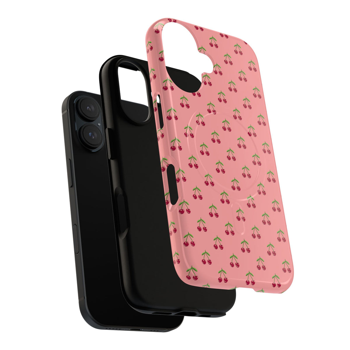 Cherry Pattern Tough Magnetic Phone Case — Pink Retro Fruit Design