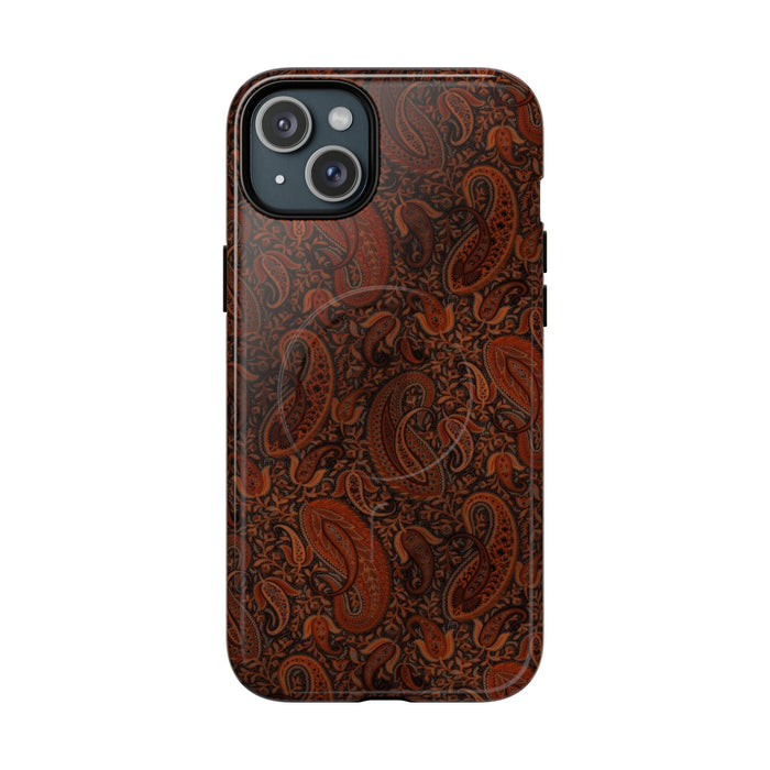 Paisley Leather-Style Magnetic Phone Case — Tough Protective MagSafe Cover