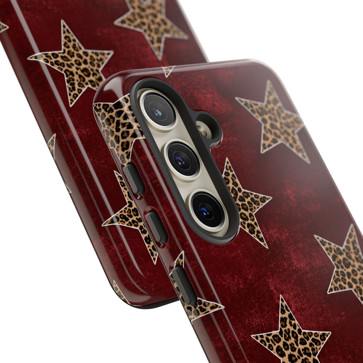 Leopard Star Phone Case – Burgundy Protective Cover