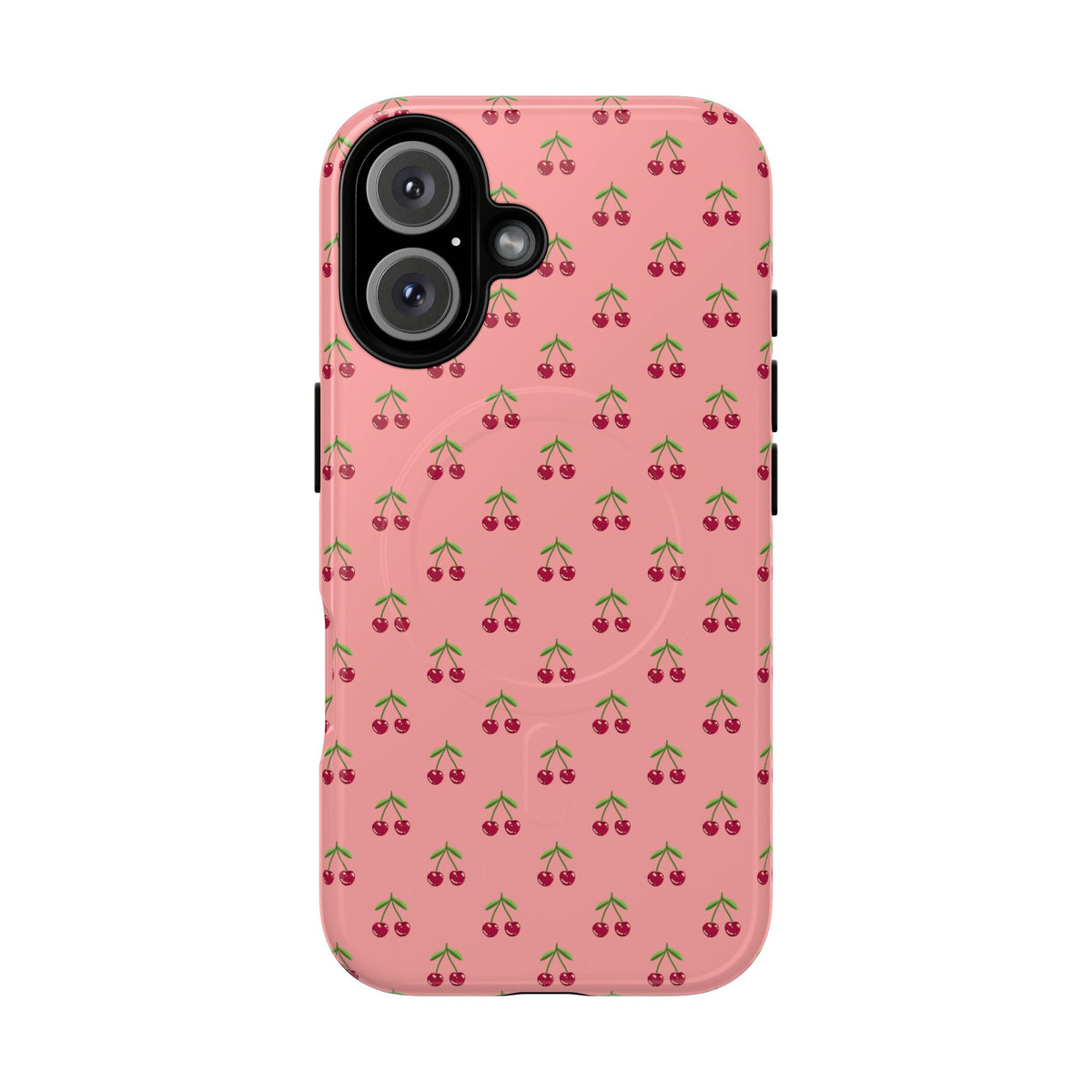 Cherry Pattern Tough Magnetic Phone Case — Pink Retro Fruit Design