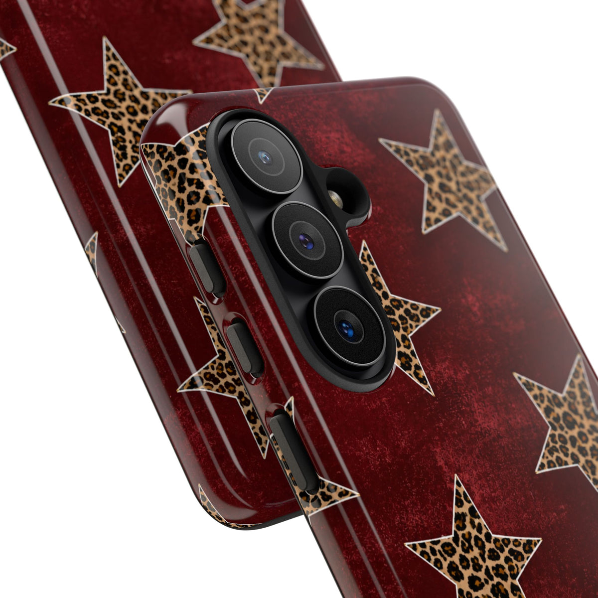 Leopard Star Phone Case – Burgundy Protective Cover