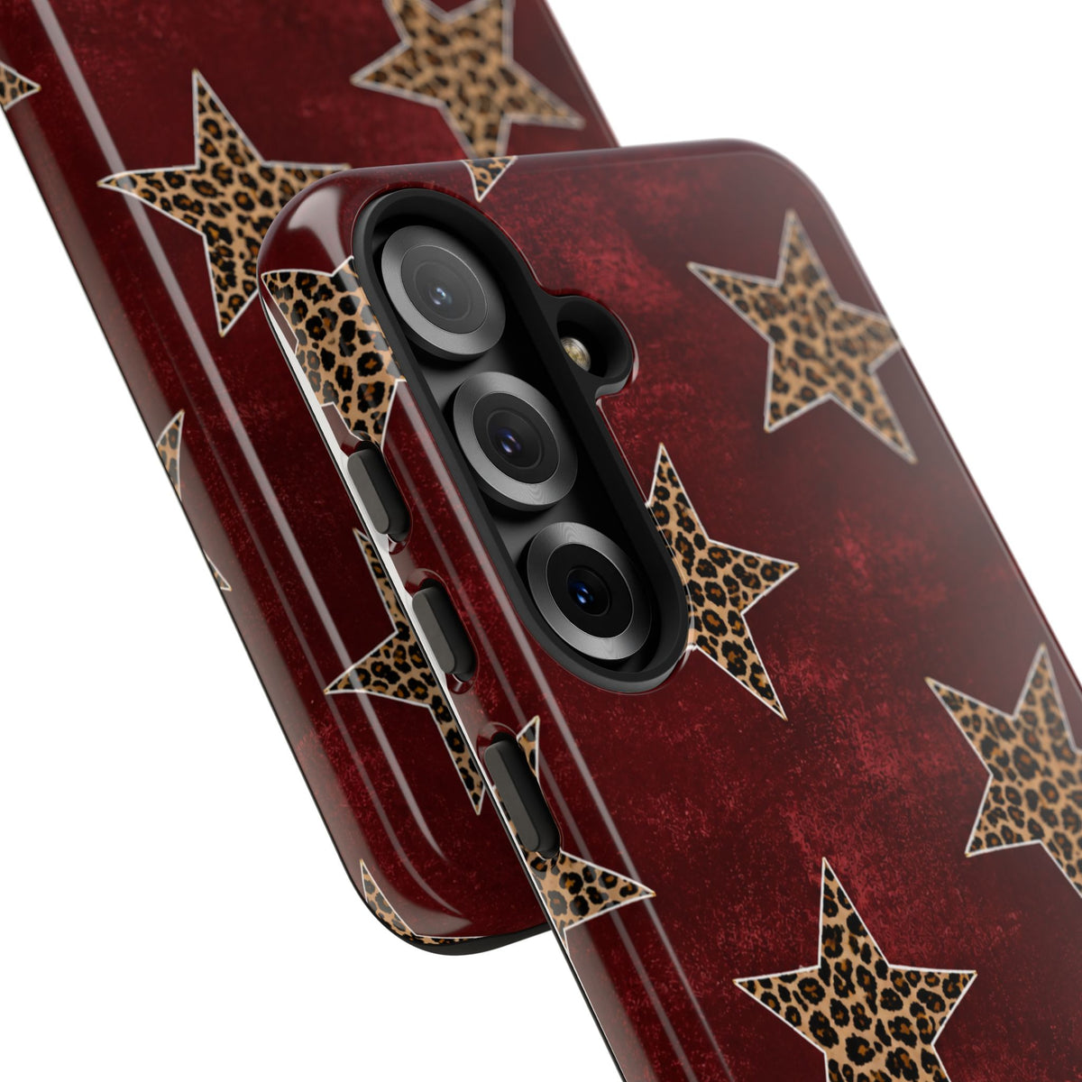 Leopard Star Phone Case – Burgundy Protective Cover