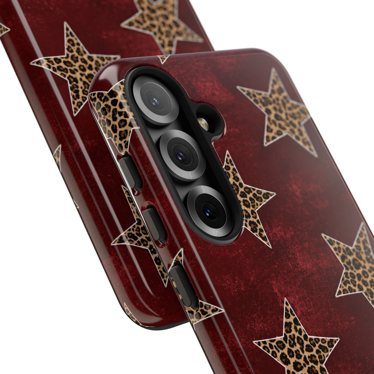 Leopard Star Phone Case – Burgundy Protective Cover