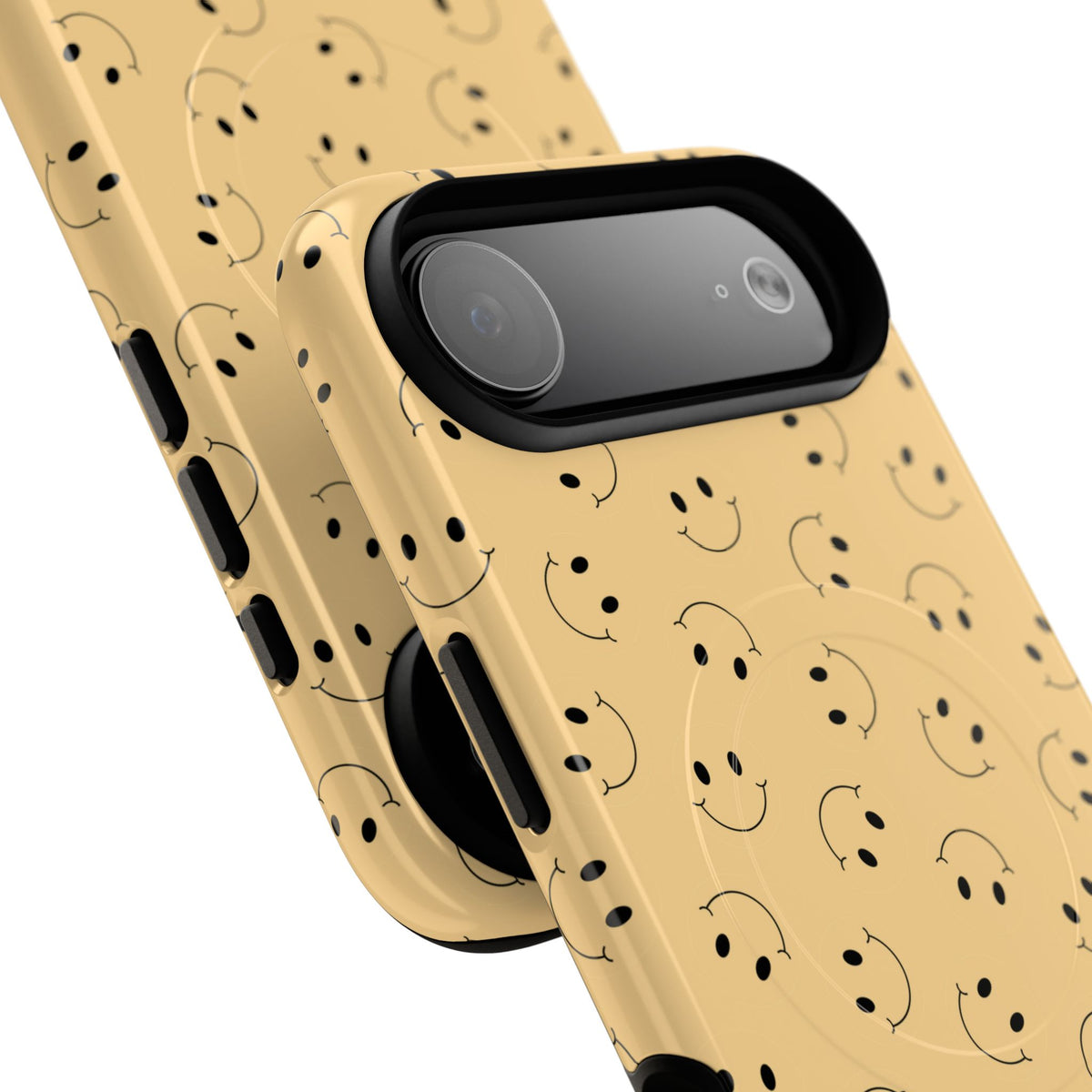 Smiley Pattern Tough Magnetic Phone Case — Beige Retro Happy Faces