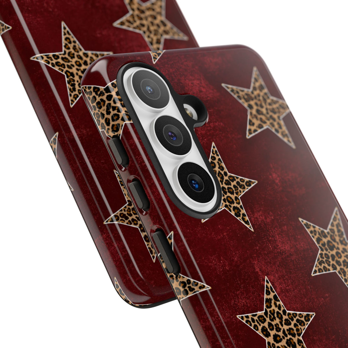 Leopard Star Phone Case – Burgundy Protective Cover