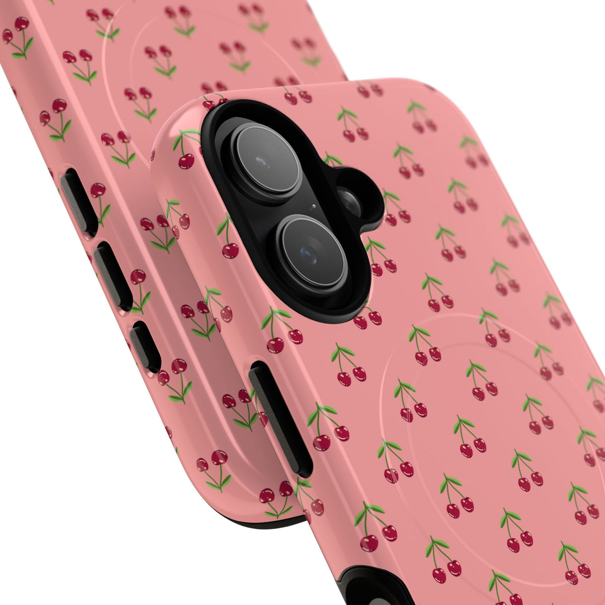 Cherry Pattern Tough Magnetic Phone Case — Pink Retro Fruit Design