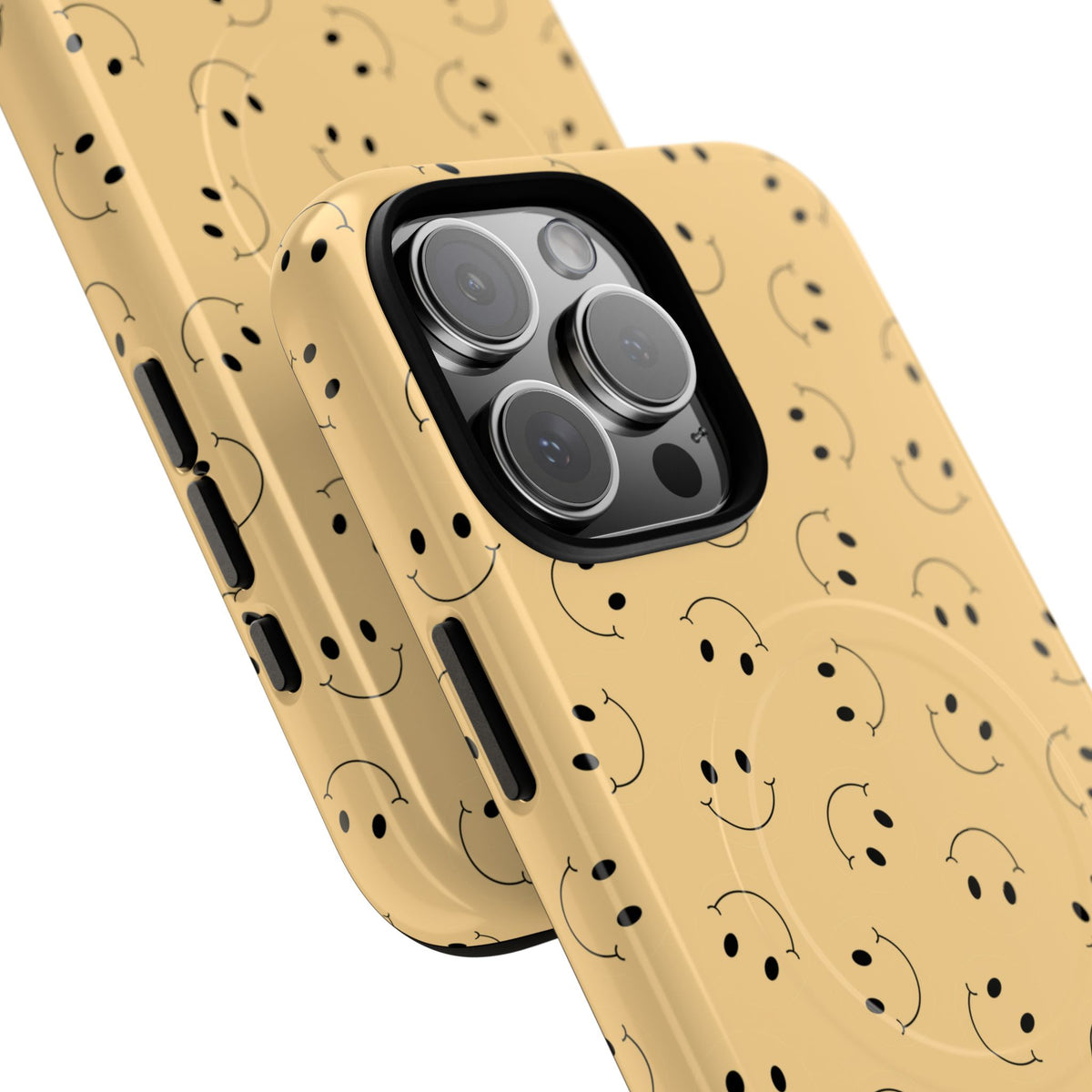 Smiley Pattern Tough Magnetic Phone Case — Beige Retro Happy Faces