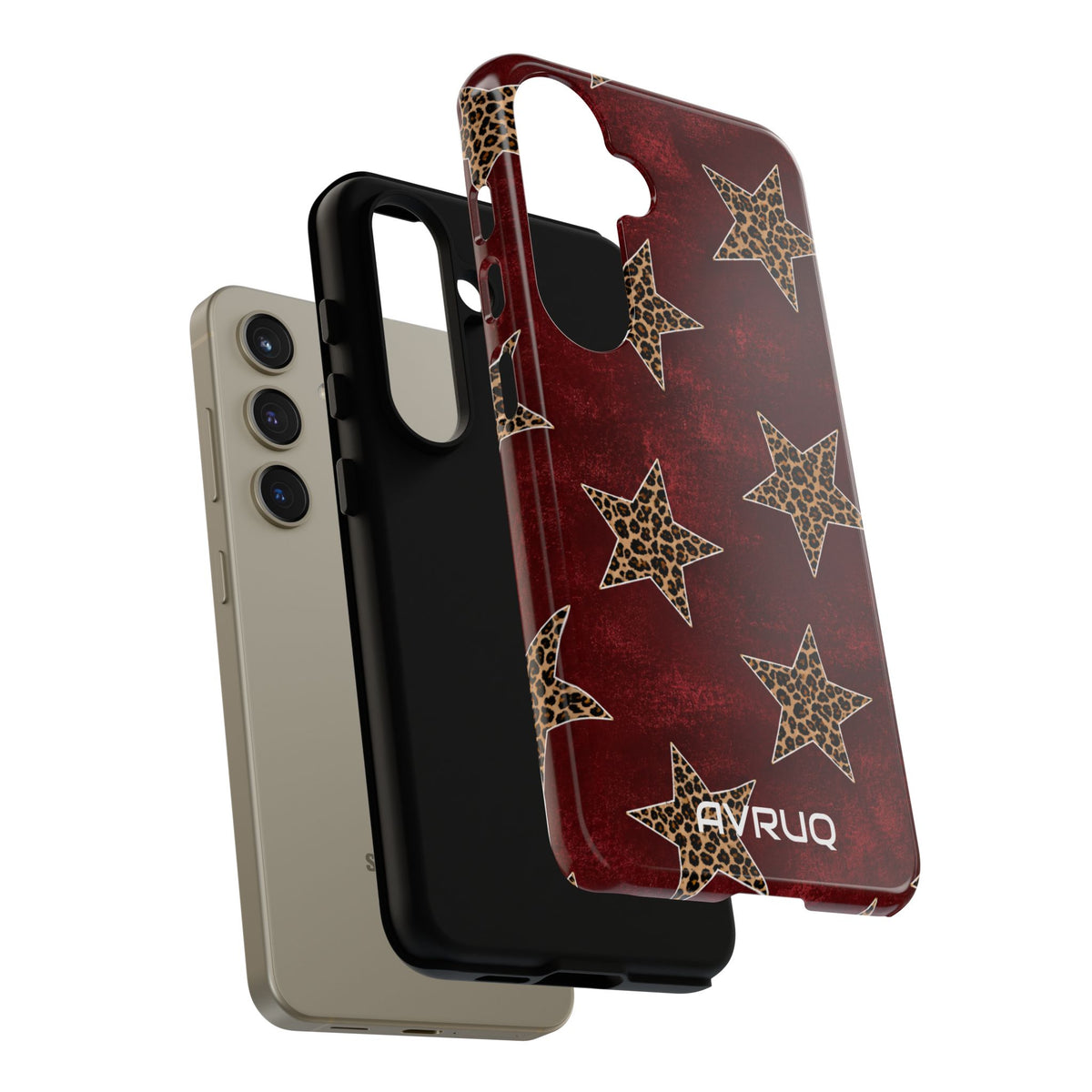 Leopard Star Phone Case – Burgundy Protective Cover