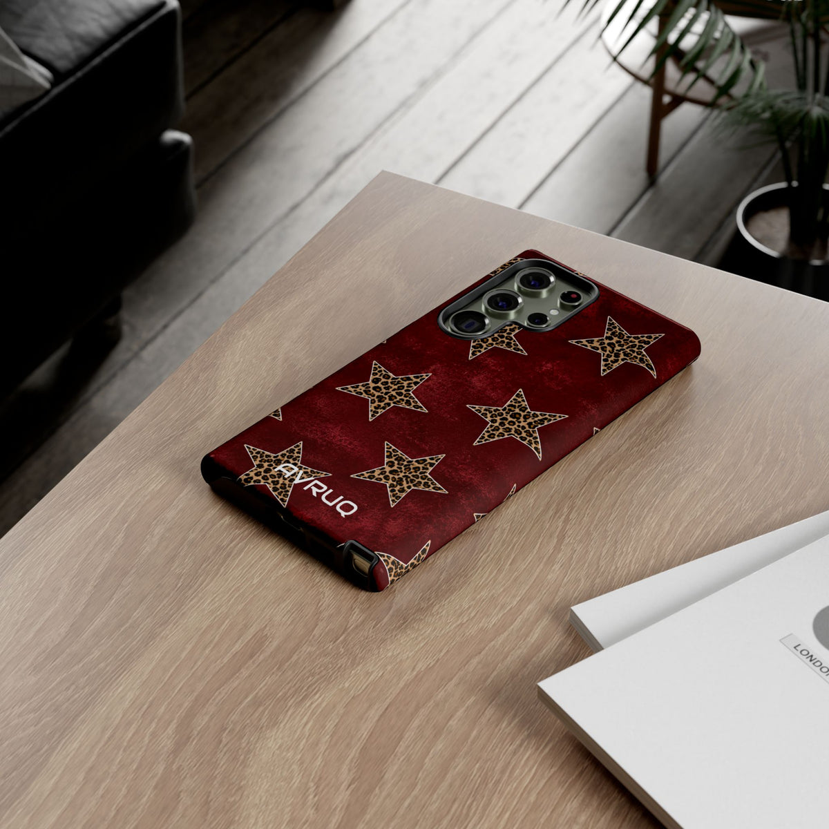Leopard Star Phone Case – Burgundy Protective Cover