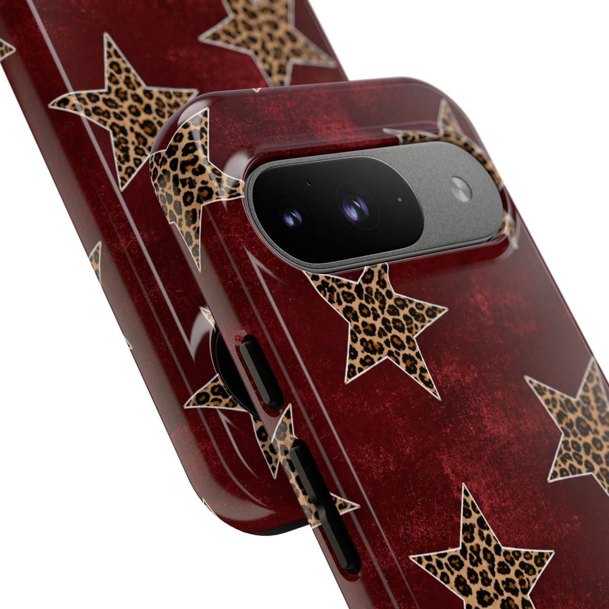 Leopard Star Phone Case – Burgundy Protective Cover